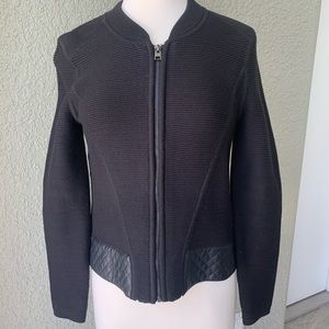 WHBM Sweater Jacket w Faux Leather Trim. Sz S.